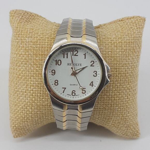 Revolve Quartz White Dial Japan Movt Men's Wristwatch Two Tone Gold Silver Steel - Picture 1 of 13
